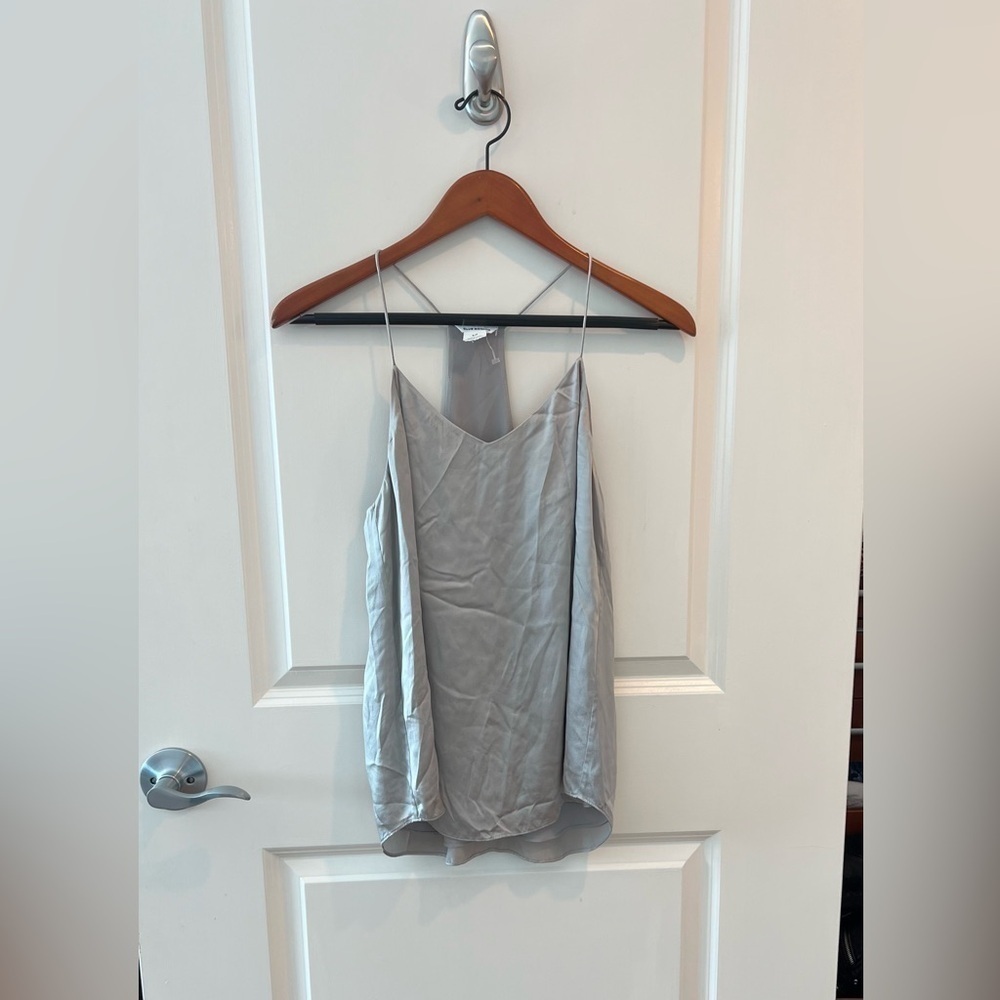 Club Monaco Silk Racerback Camisole Tank Top in Silvery Grey